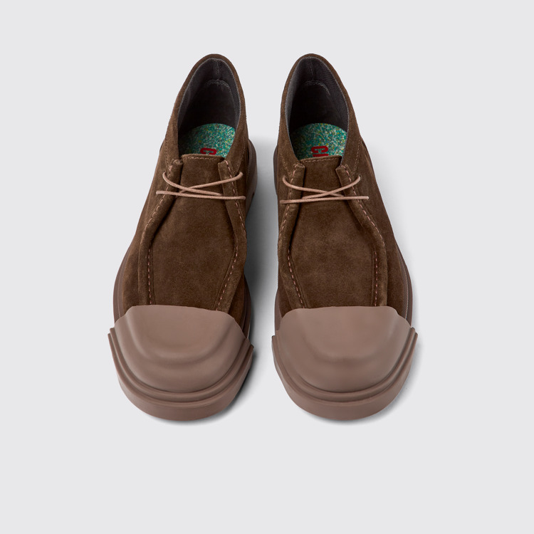 Overhead view of Junction Brown nubuck shoes for women