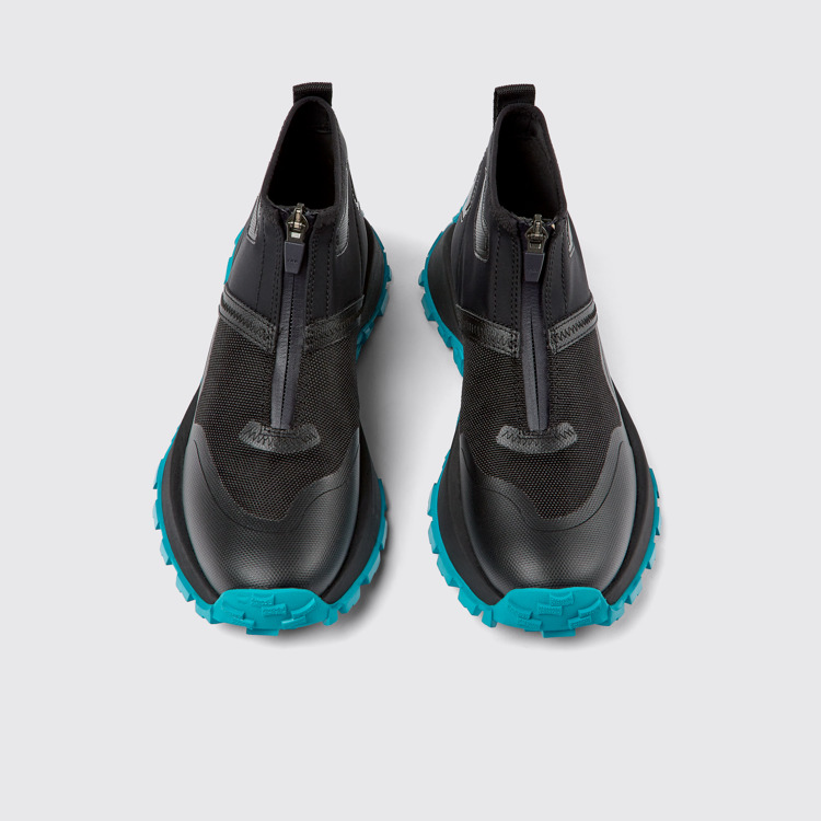 Overhead view of Drift Trail VIBRAM Black recycled PET ankle boots for women