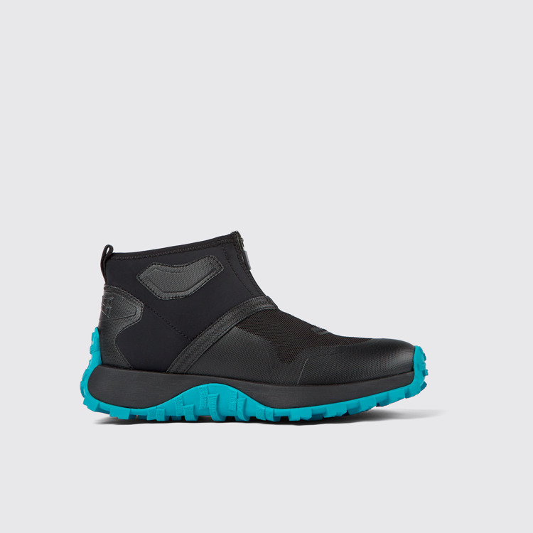 Side view of Drift Trail VIBRAM Black recycled PET ankle boots for women