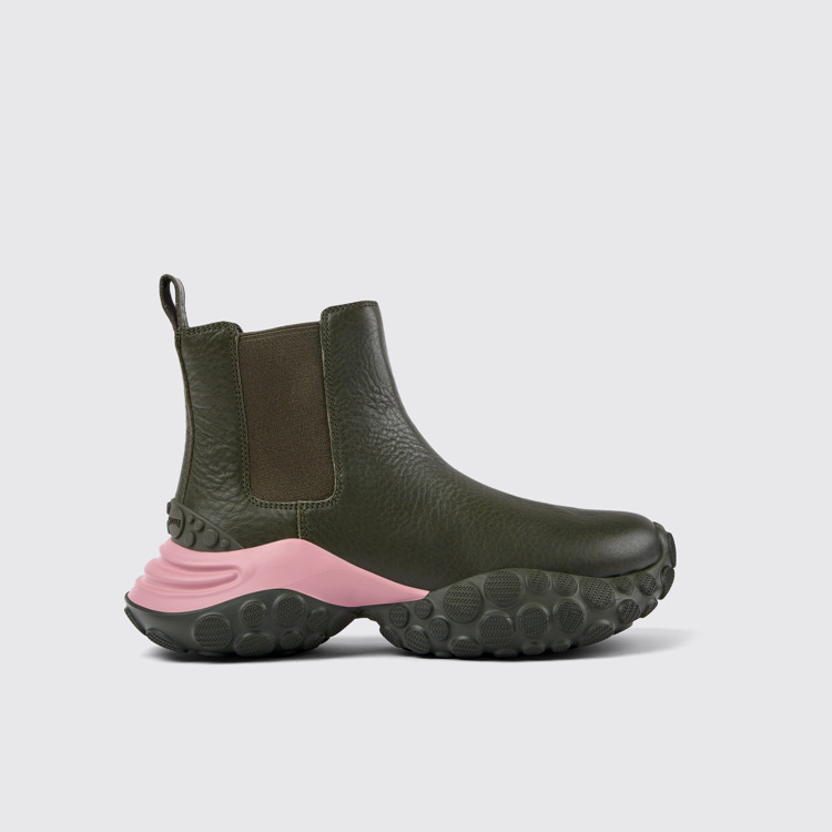 Side view of Pelotas Mars Green responsibly raised leather ankle boots