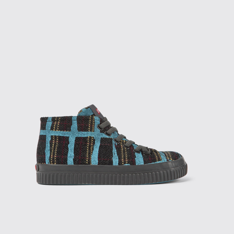 Side view of Peu Roda Blue multicolored recycled wool sneakers for women