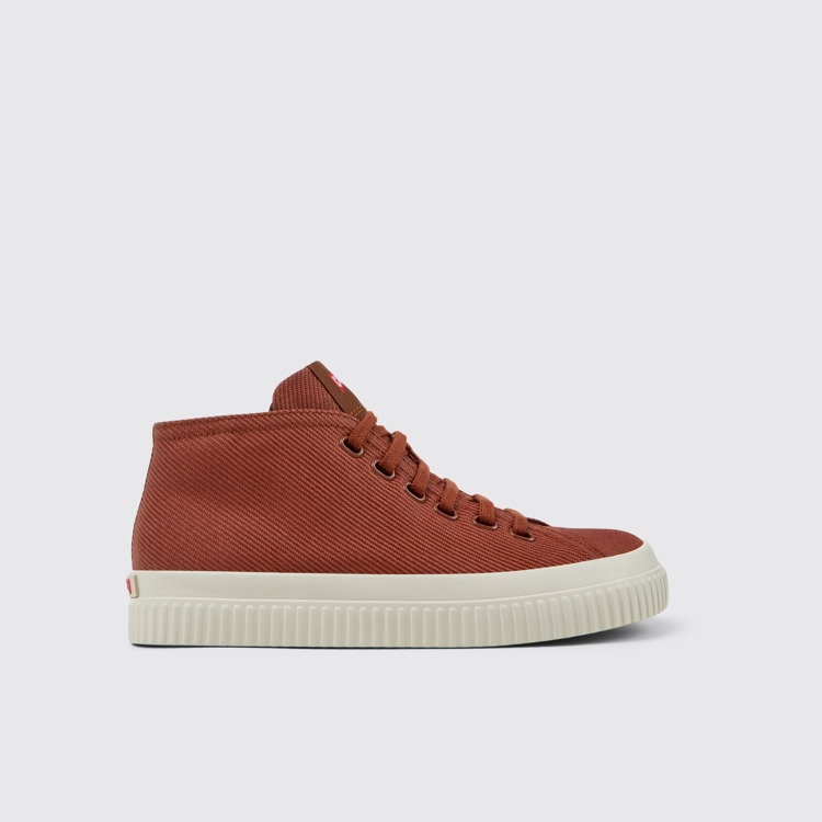 Side view of Peu Roda Red recycled cotton sneakers for women