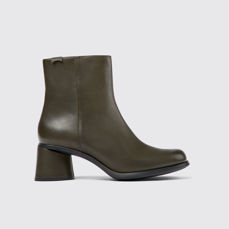 Side view of Kiara Green leather and recycled PET boots for women