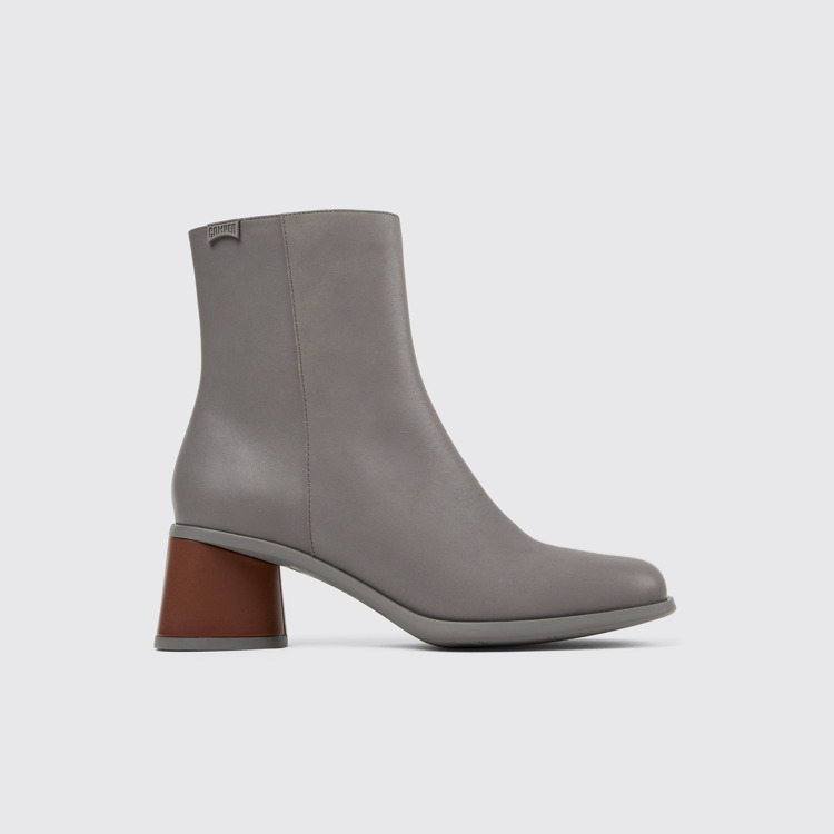 Side view of Twins Gray leather boots for women