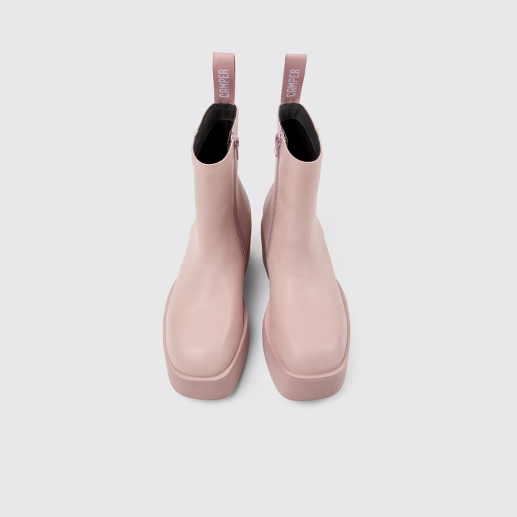 Overhead view of Billie Pink leather boots for women