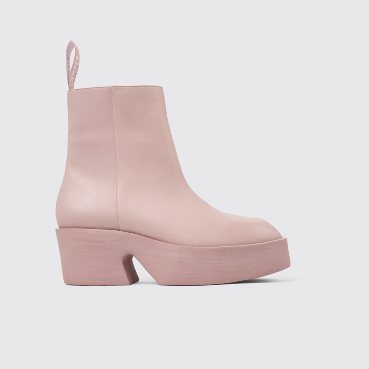 Side view of Billie Pink leather boots for women