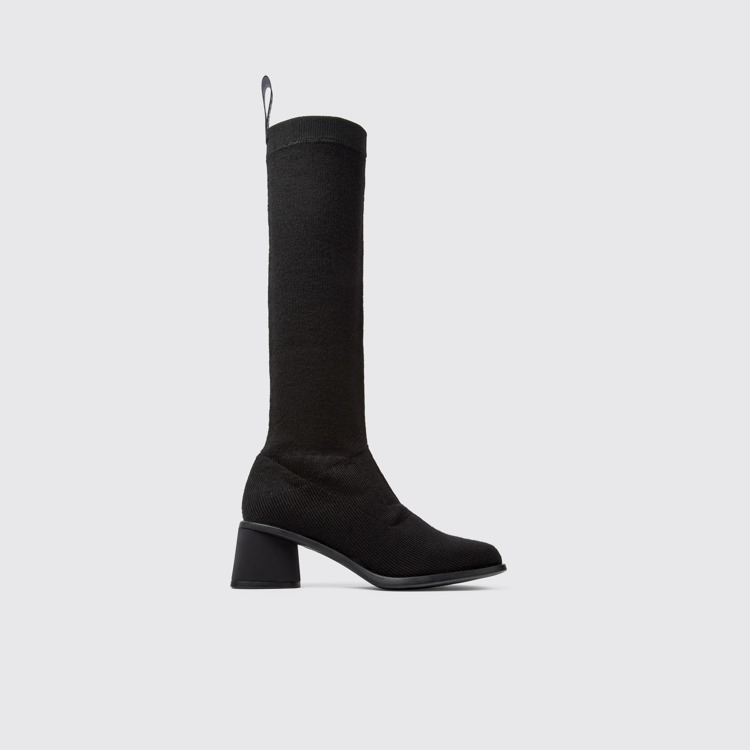 Side view of Kiara TENCEL® Black textile high-boot for women