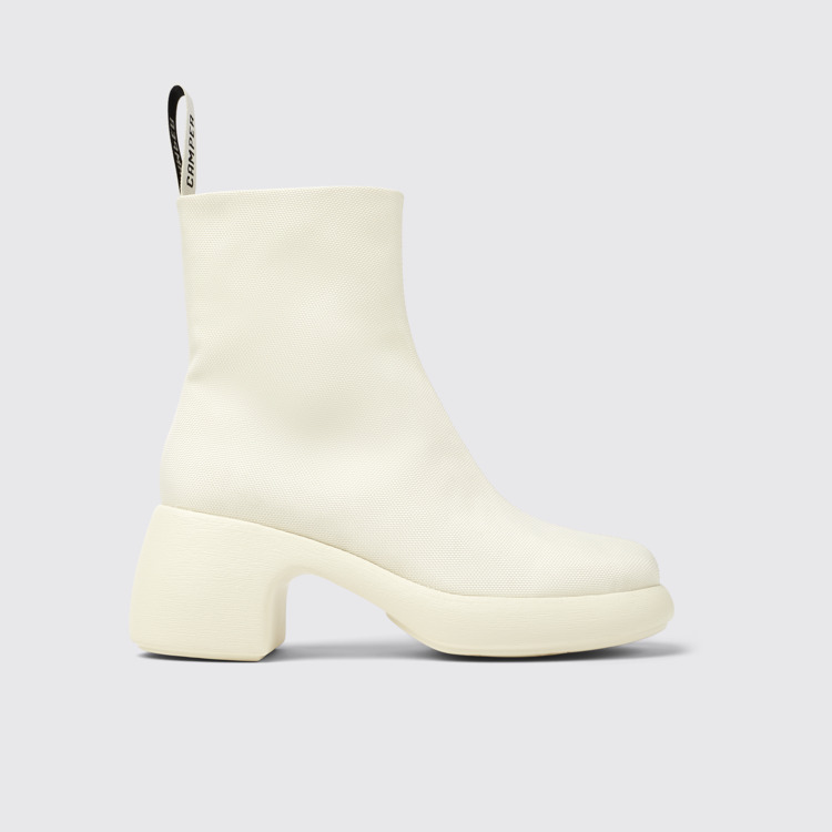 Side view of Thelma White Textile Boots for Women