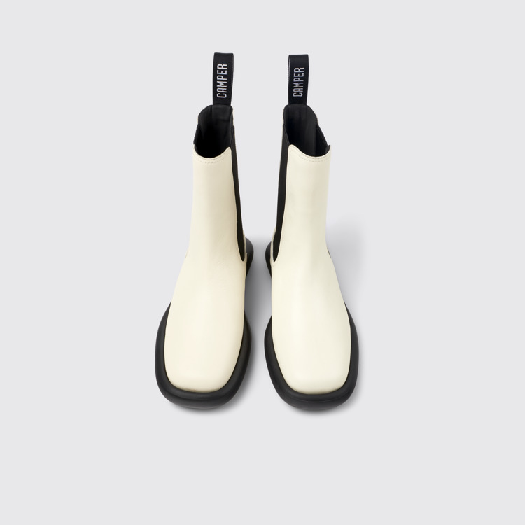 Overhead view of Onda White Leather Boots for Women