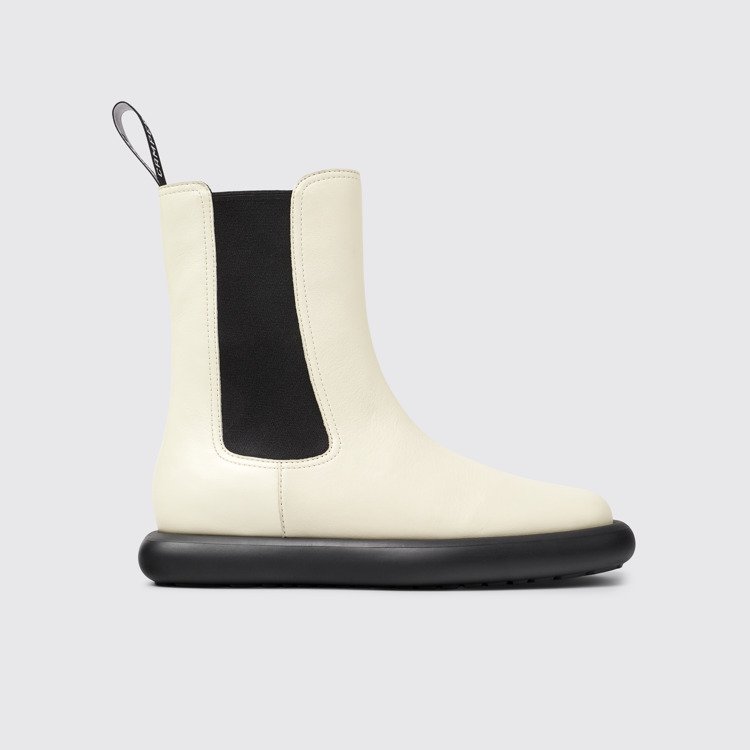 Side view of Onda White Leather Boots for Women