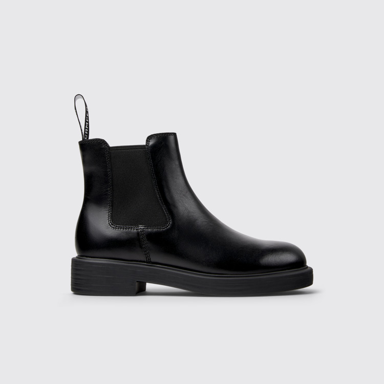 Side view of Dean Black leather ankle boots for women