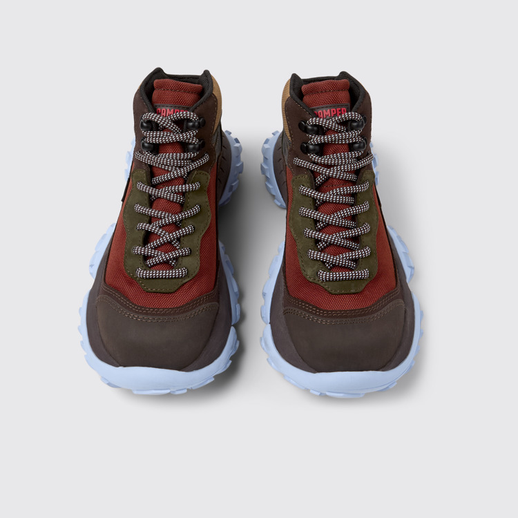 Overhead view of Karst Trek Brown and red ankle boots for women