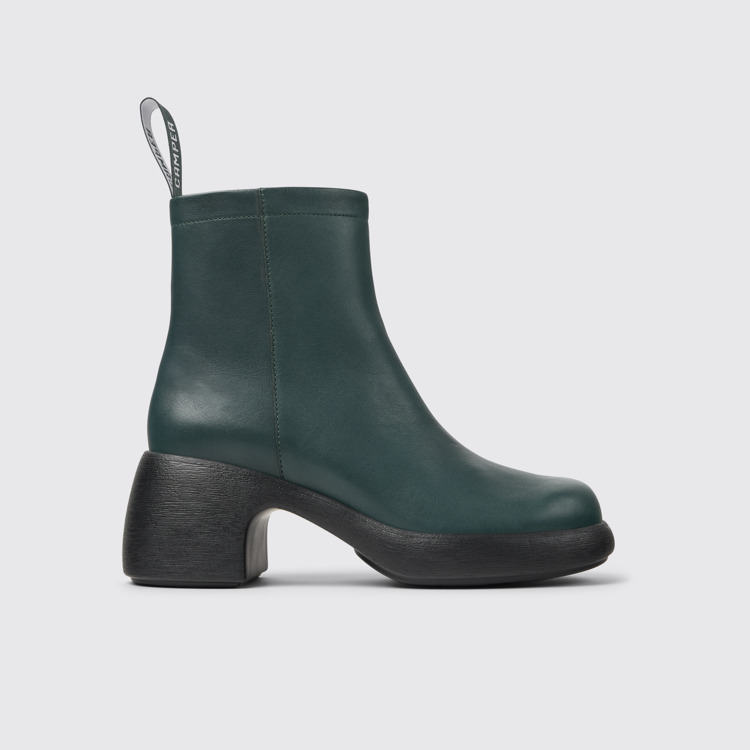 Side view of Thelma Green Leather Boots for Women