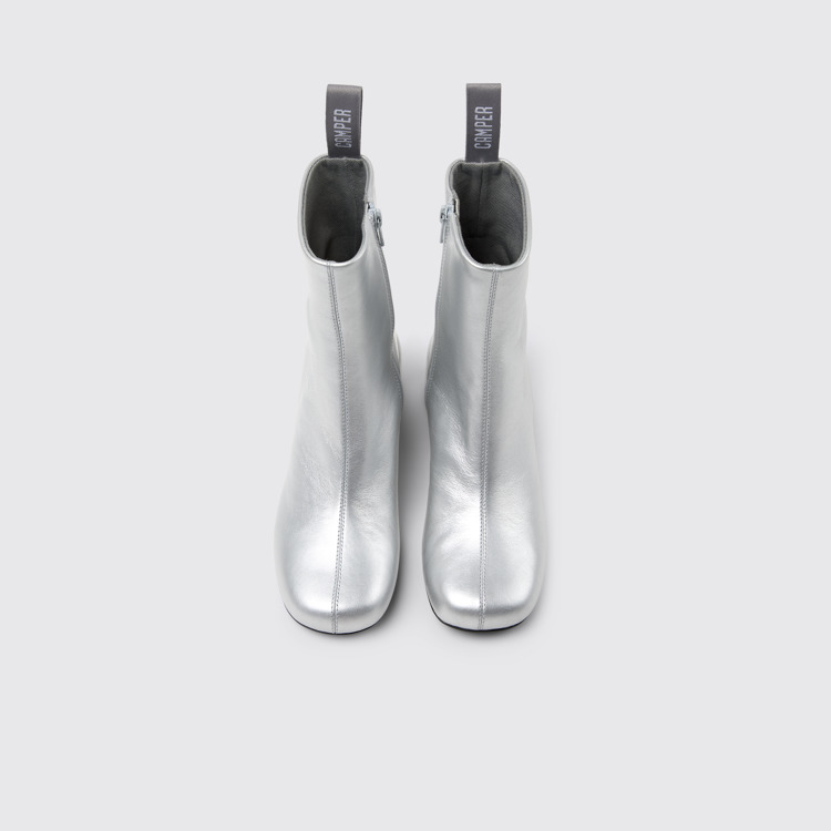 Overhead view of Niki Silver Leather Ankle Boots for Women.