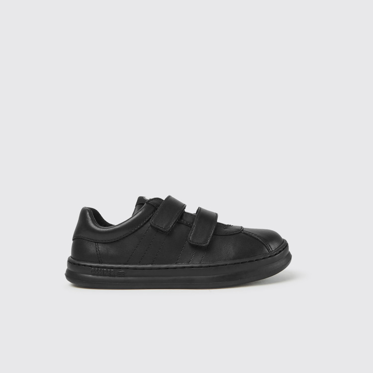 Side view of Runner Black leather and textile sneakers