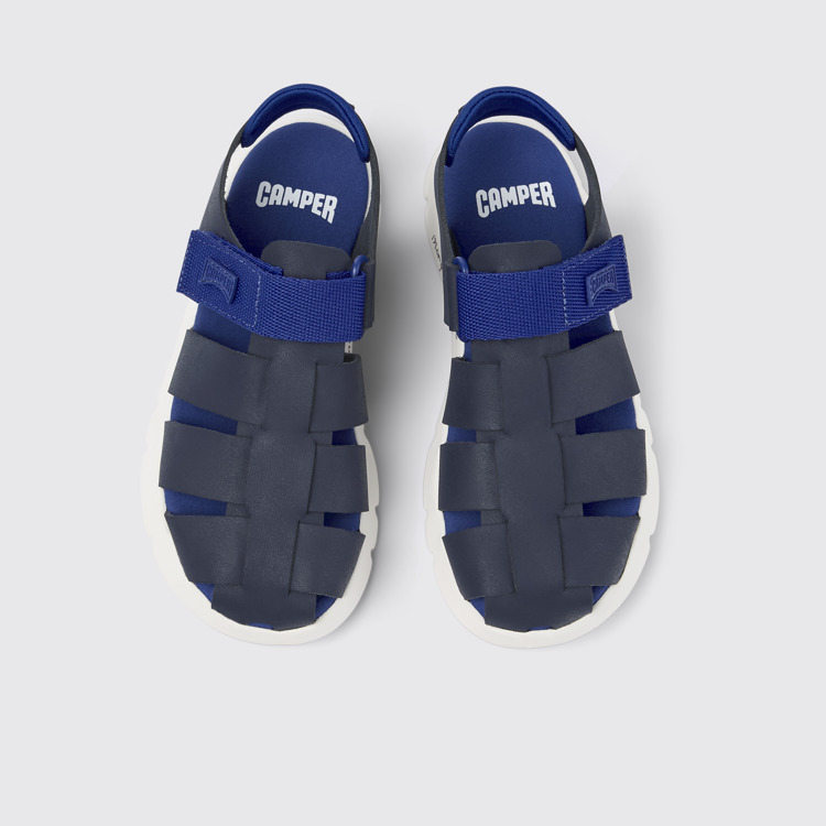 Overhead view of Oruga Blue Leather/Textile Sandal