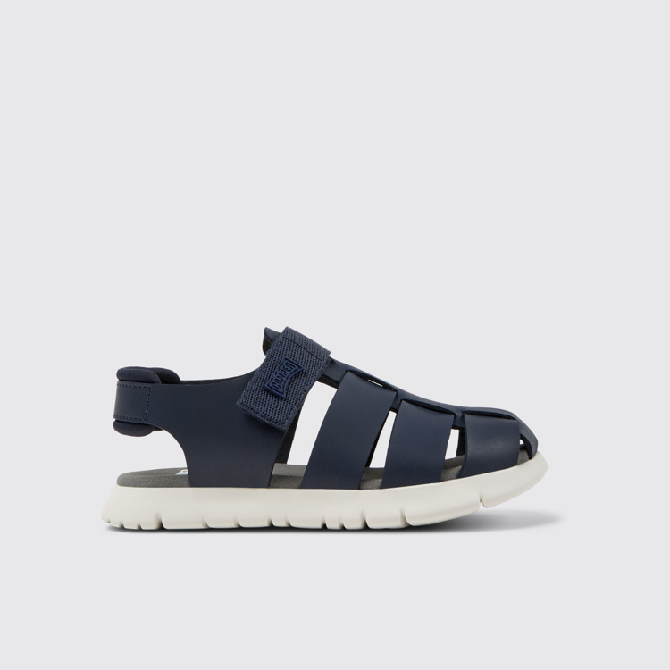 Side view of Oruga Blue Leather and Textile Sandals for Kids.