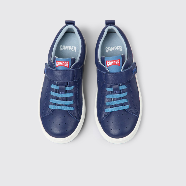 Overhead view of Runner Blue leather sneakers for kids