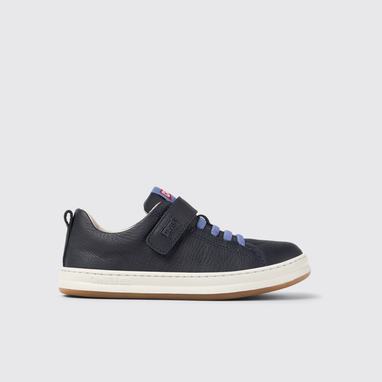 Side view of Runner Blue Leather Kids' Sneakers.