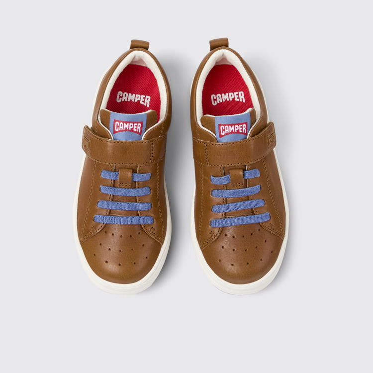 Overhead view of Runner Brown Leather Kids' Sneaker.