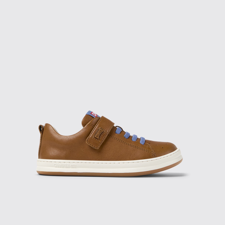 Side view of Runner Brown Leather Kids' Sneaker.