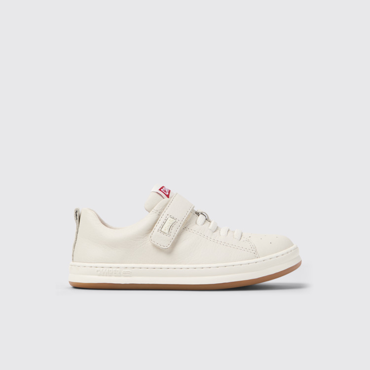 Side view of Runner White Leather Sneakers for Kids.