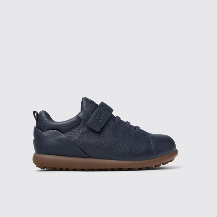 Side view of Pelotas Navy blue leather and textile shoes for kids