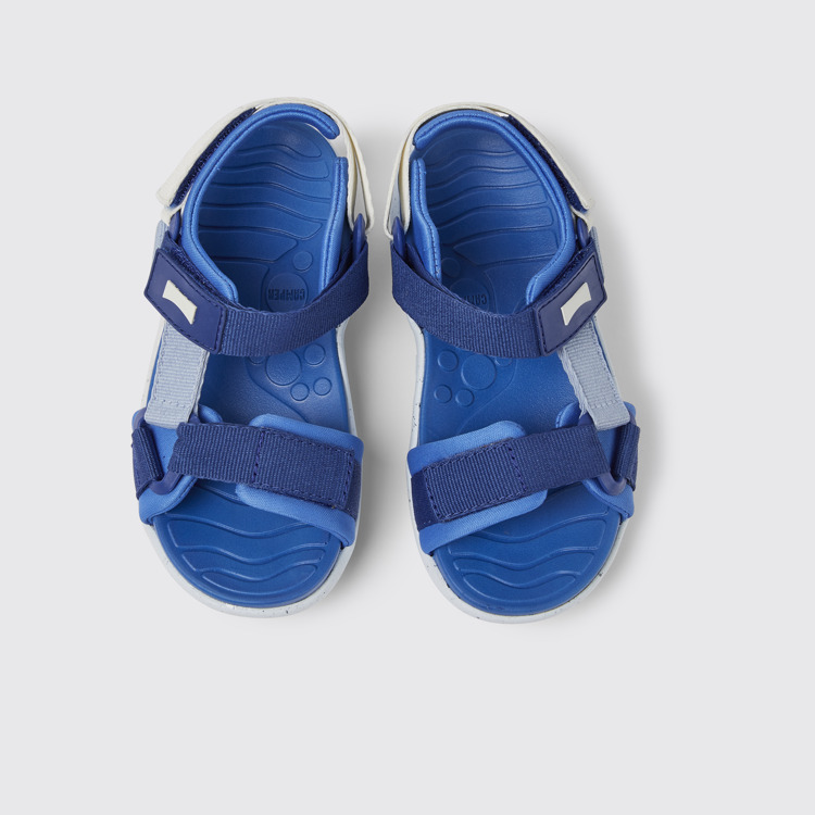 Overhead view of Wous Blue sandals for kids