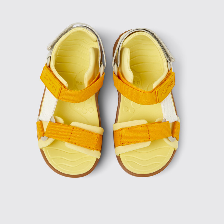 Overhead view of Wous Multicolored textile sandals for kids