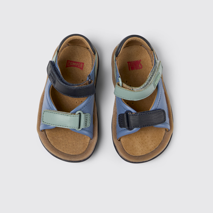 Overhead view of Twins Multicolor Leather Sandals for Kids.