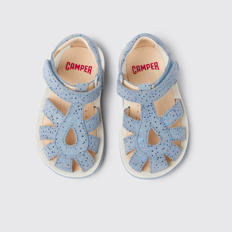 Overhead view of Bicho Blue nubuck sandals for kids