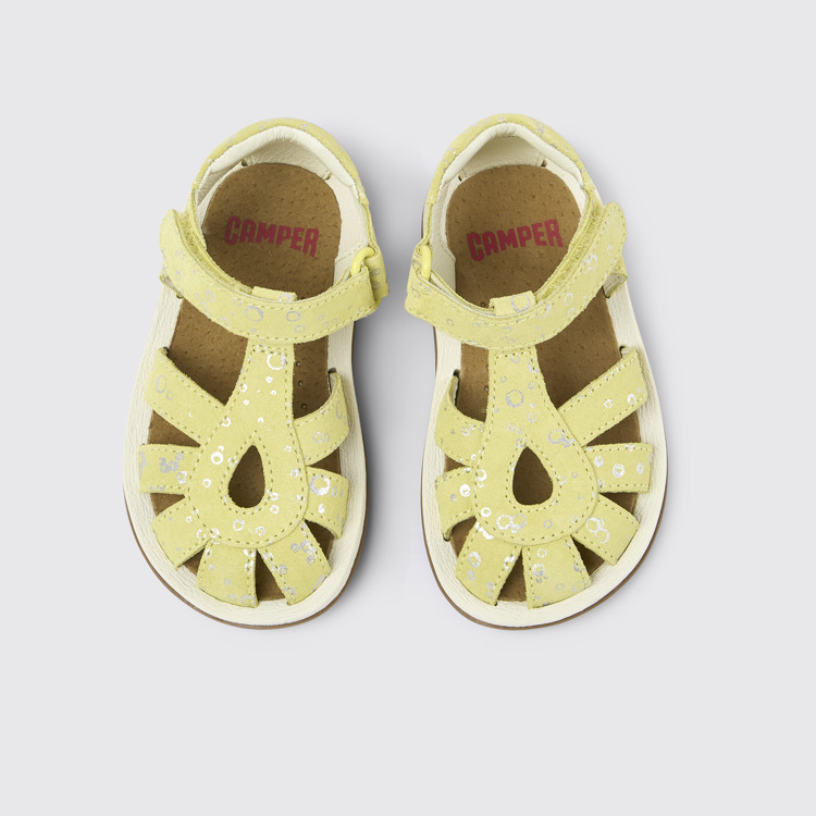 Overhead view of Bicho Yellow Nubuck Sandal