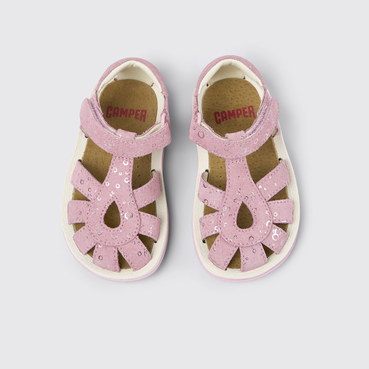 Overhead view of Bicho Pink Nubuck Sandal