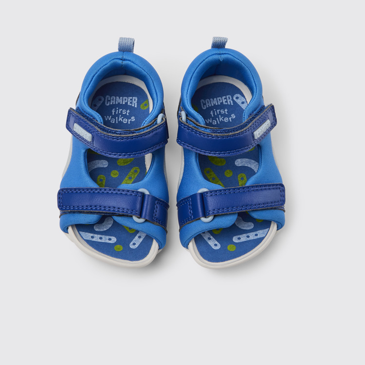 Overhead view of Ous Blue sandals for kids