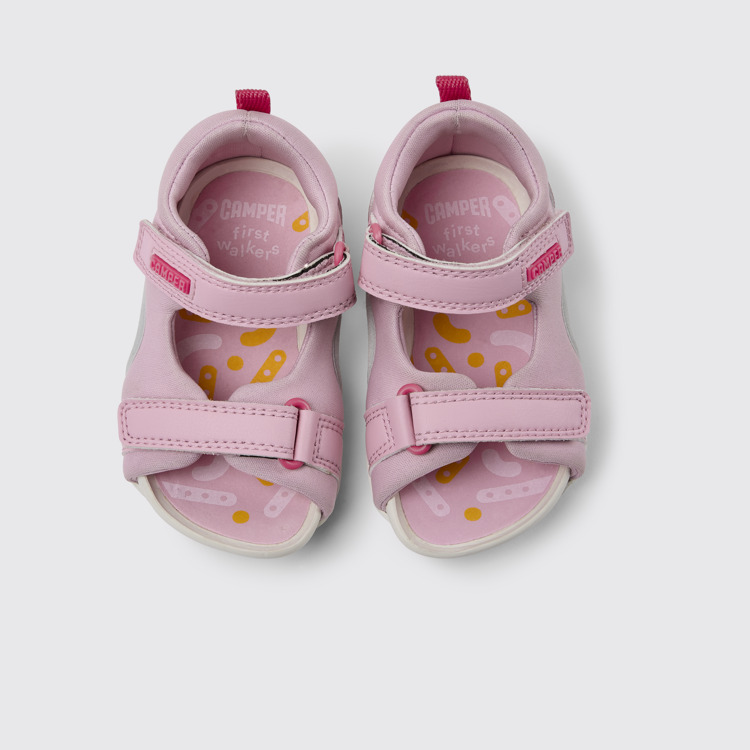 Overhead view of Ous Pink sandals for girls