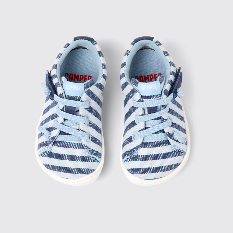 Overhead view of Peu Blue recycled cotton shoes for kids