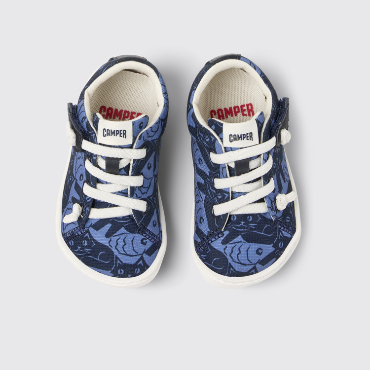 Peu Scarpe blu in PET riciclato e pelle per bambini.