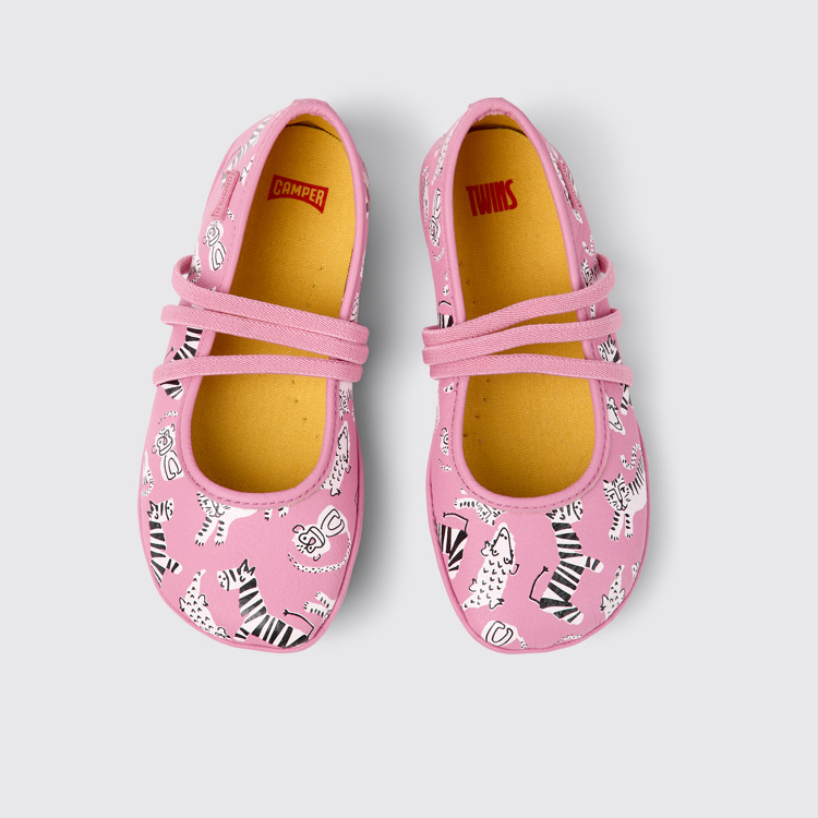 Overhead view of Twins Pink leather ballerinas for kids