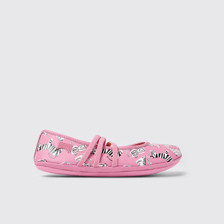 Side view of Twins Pink leather ballerinas for kids