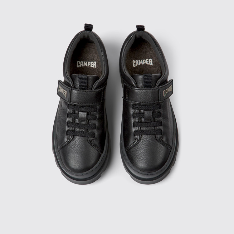 Overhead view of Brutus Black leather shoes for kids