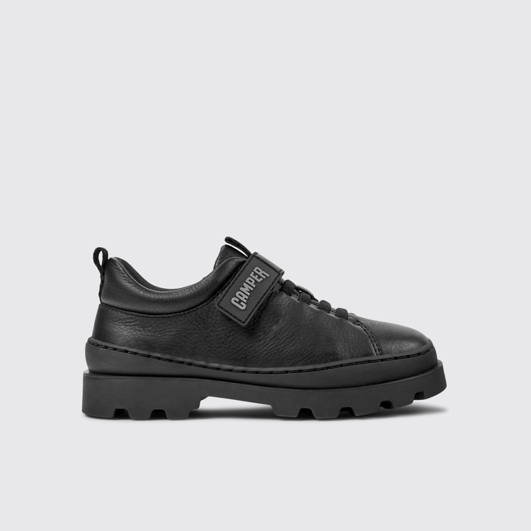 Side view of Brutus Black leather shoes for kids