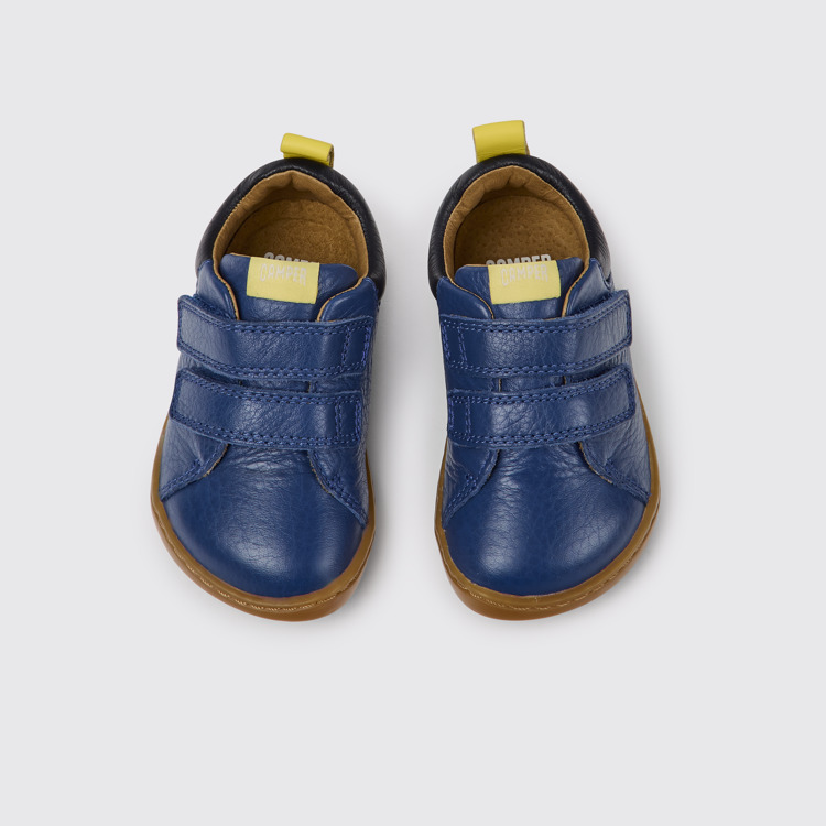 Overhead view of Peu Blue leather shoes for kids