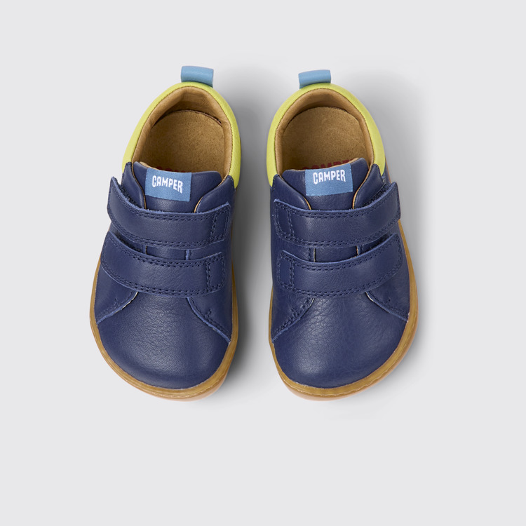 Overhead view of Peu Blue leather shoes for kids