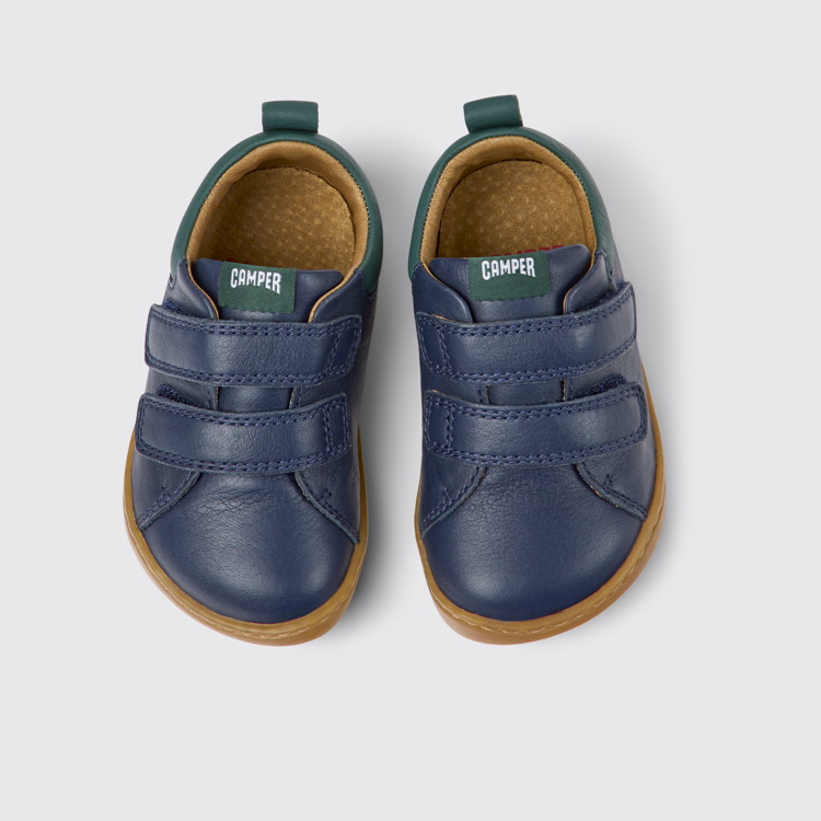 Overhead view of Peu Dark blue leather shoes for kids