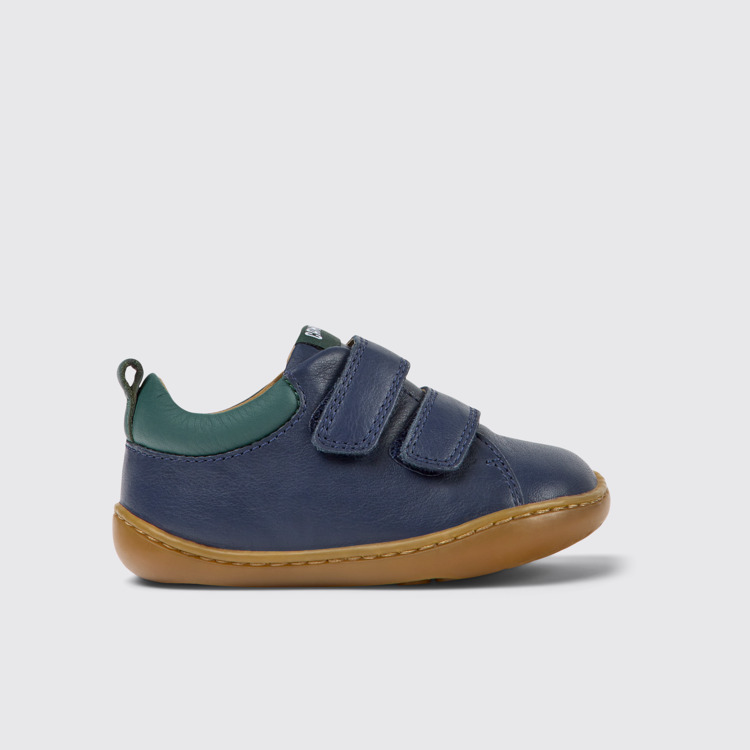 Side view of Peu Dark blue leather shoes for kids