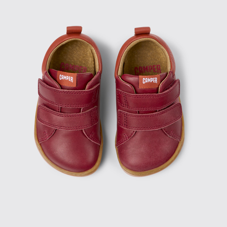 Overhead view of Peu Burgundy leather shoes for kids