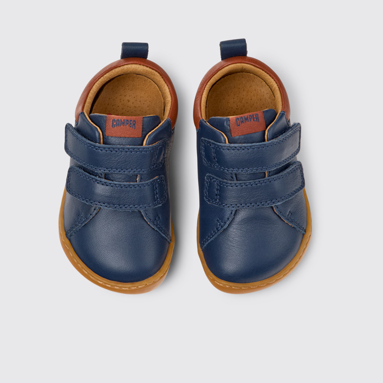 Overhead view of Peu Blue Leather Sneaker for kids