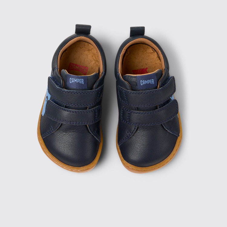 Overhead view of Twins Blue Leather Kids' Sneakers.