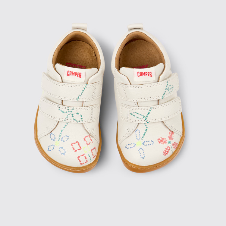 Overhead view of Twins White Leather Kids' Sneakers.