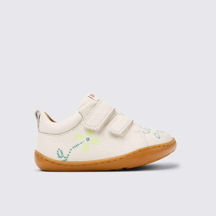 Side view of Twins White Leather Kids' Sneakers.